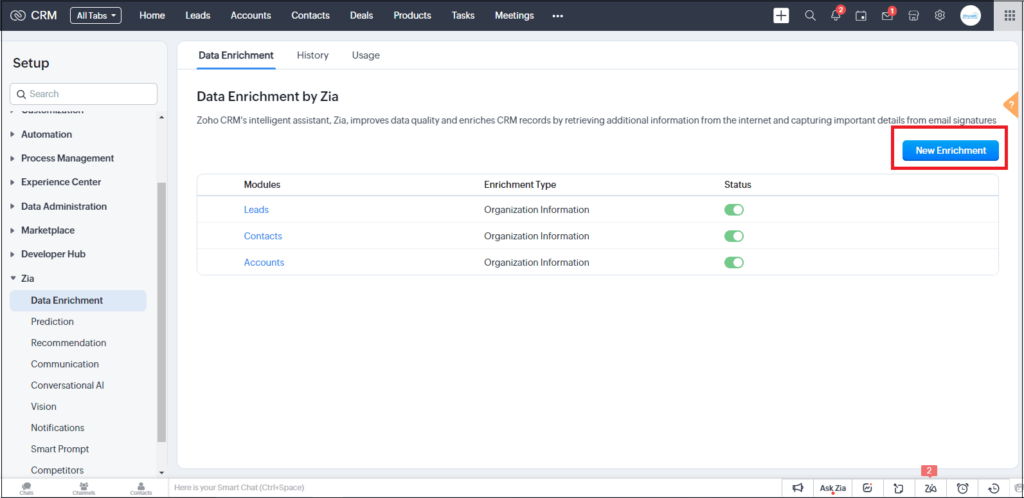 Click on New Enrichment to create a new Data Enrichment